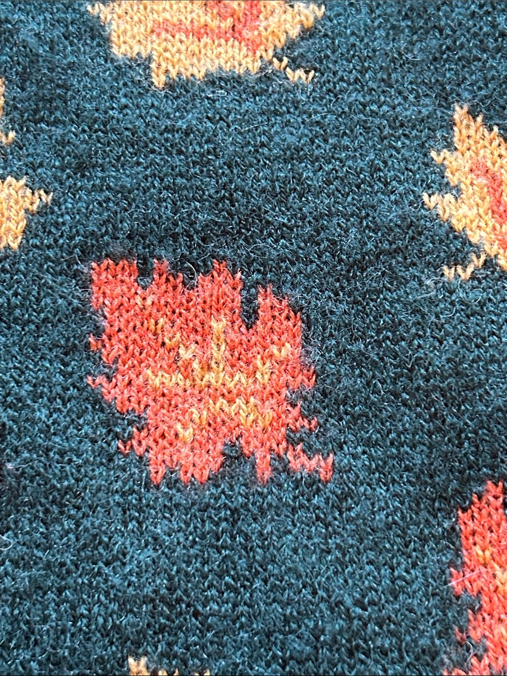Kiel James Patrick Green Crewneck Sweater with Yellow & Orange Maple Leaves - Picture 8 of 12